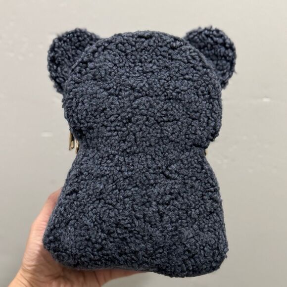 Gray Teddy Bear Purse, Handmade Colorblock Real Shearling Crossbody/Phone Pouch - Picture 11 of 16
